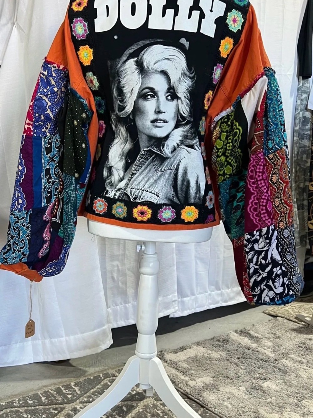 wild fable Patchwork Jean Jacket with Orange, Black & Multicolor Accents - Picture 1 of 3